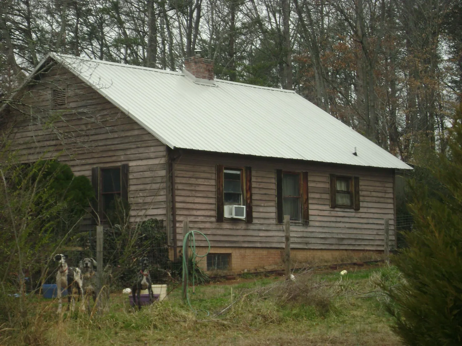 White metal roof on an old wood sided farmhouse, from a Metal Roof Installation job in Miles